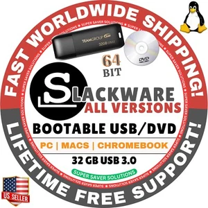 SLACKWARE LINUX OS LIVE BOOT USB, DVD LATEST 15 MATE, XFCE, LEAN, 64BIT, MAC/PC - Picture 1 of 8