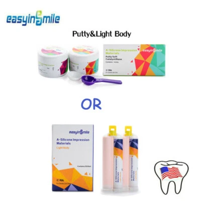 EASYINSMILE Dental Impression Material 2X400g Putty/2X50ml Light Body Custom Mould Silicone