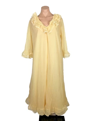 Vtg 60s Worth Chiffon Robe Ruffle Babydoll Sweep Lingerie Nightgown Wedding S - Image 1 of 4
