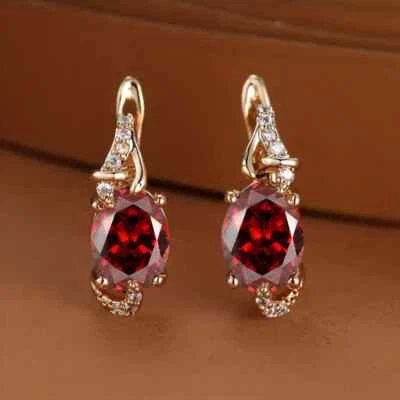 Trendy Sapphire Stud Earrings Round Oval Cut Red Stone Drop Earrings - Image 1 of 4