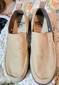 Crocs Walk 11270 Canvas Slip On Mens Boat Shoes Loafers Tan Khaki Size M10 - Picture 1 of 6