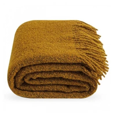 Sheep Wool Blanket Mustard Yellow 55x79in Bouclé Throw for Sofa, Bed, Couch - Image 1 of 3