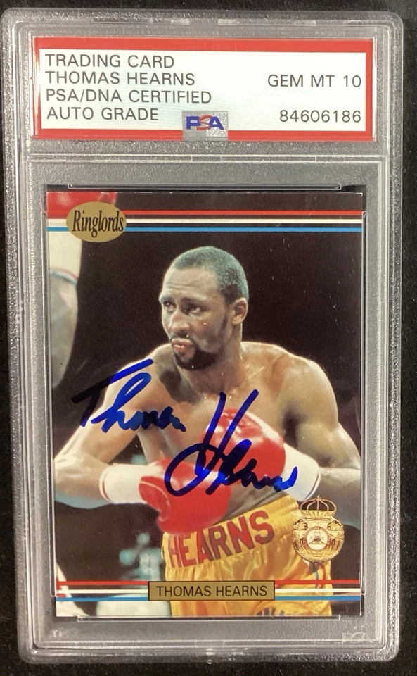 Thomas Hitman Hearns Signed 1991 Ringlords #17 Boxing Card PSA/DNA Auto Gem 10 - Image 1 of 2