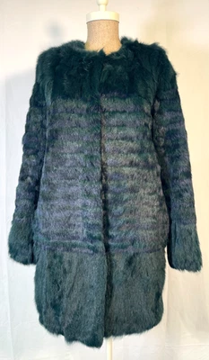 Abrigo Chaqueta Maje Paris Genuino Lujoso Piel de Conejo Verde Oscuro Mujer Talla 36 Talla M Foto 1 de 4