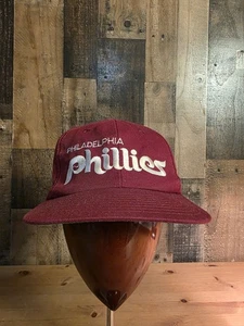 Vintage 90s Twins Philadelphia Phillies Script Snapback Hat Cap MLB Twill Rare - Picture 1 of 14