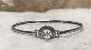 MICHAEL KORS Crystal Pave Silver Tone Logo Bangle Bracelet - Picture 1 of 5