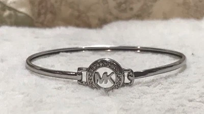 MICHAEL KORS Crystal Pave Silver Tone Logo Bangle Bracelet - Image 1 of 4