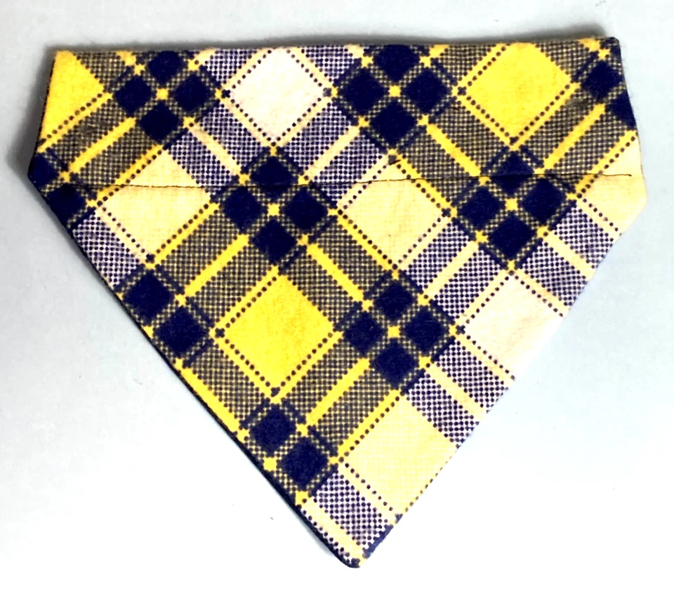Bufanda Bandana Sobre Cuello Deslizable Mascota Perro Gato AZUL/AMARILLO FRANELA CUADROS MED Foto 1 de 1