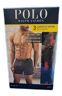 Paquete de 3 calzoncillos boxer Polo Ralph Lauren pequeños para hombre clásicos negros rojos pony de algodón Foto 1 de 2