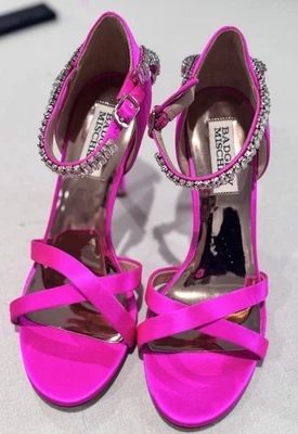 Badgley Mischka Women's Satin Pink Rhinestone Open Toe Heels Stiletto Size 6 - Image 1 of 4
