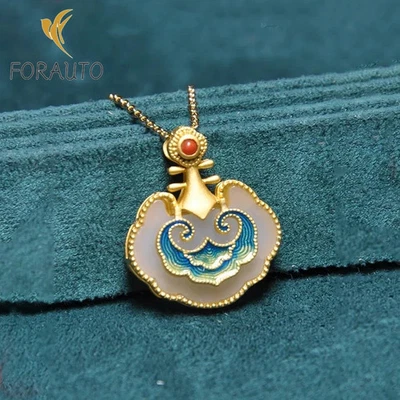 Collar chino retro con incrustaciones de jade hetiano colgante esmalte porcelana joyería Foto 1 de 4