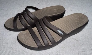 Crocs Brown Tan Rhonda Slide Wedge Sandals Women’s Size 6 Excellent Condition - Picture 1 of 5