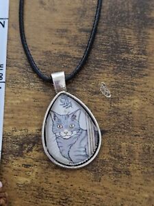 OOAK Cat Kitty Cat Sterling Silver Pendent Necklace One Of A Kind FREE SHIPPING 