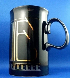 DUNOON Scotland GOLD INITIAL LETTER **E** BLACK Porcelain Pottery COFFEE MUG Aus - Imagen 1 de 12