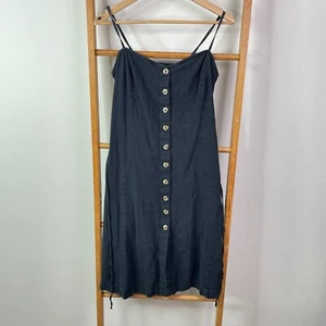 Billabong Dress Womens 13 Black Sleeveless Knee Length Button Front Smocked - Picture 1 of 9