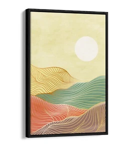 ABSTRACT MULTI COLOUR MOUNTAINS SUNRISE FLOAT EFFECT CANVAS WALL ART PRINT - Picture 1 of 12