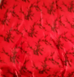 RED POLY-SATIN W/ BLACK FLORAL & ASIAN MEDALLIONS PRINTED 56"W x 3 YARDS LONG - Picture 1 of 12