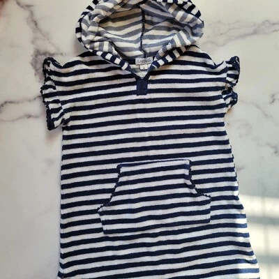 Flapdoodles 连衣裙尺寸 5 毛圈布游泳罩连衣裙连帽衫海军蓝白色 str — 第 1/4 张图片