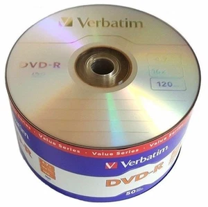 50 VERBATIM Blank DVD-R DVDR 16X 4.7GB Recordable Logo Branded Media Disc - Afbeelding 1 van 4