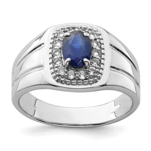925 Sterling Silver Mens Blue Sapphire White Topaz Statement Ring - Picture 1 of 10