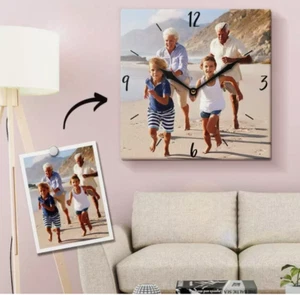 Large Square Personalised MDF Wall Clock Any Photo/Logo/Text or Image. Christmas - Picture 1 of 2