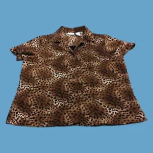 Kim Rogers Petite Women's Shirt Cheetah Print Button Down 2-Part S/Sleeve Sz PL - Picture 1 of 12