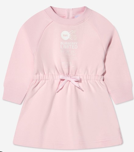 Abito maglione nuovo con etichette Burberry bambino 24 m 2T logo Ffion rosa $388