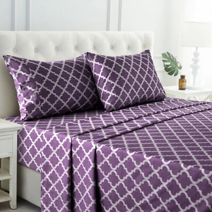 Bed Sheet Set 4 Piece Printed Deep Pocket Luxury Brushed Microfiber Sheets - Picture 1 of 56