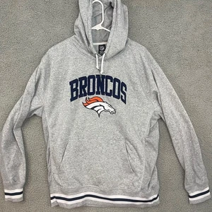 NFL Team Apparel Denver Broncos Hoodie Sweatshirt Mens Large Gray Pullover Logo - Picture 1 of 8
