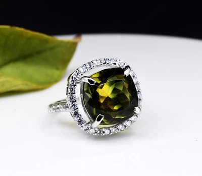 Anello in argento sterling 925 con tormalina bicolore naturale da 12 mm... - Immagine 1 di 4