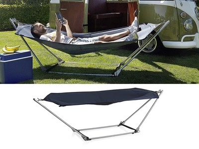 CAMPART OUTDOOR Liege mit Hängemattengestell klappbar für Camping Balkon Garten, Hammock