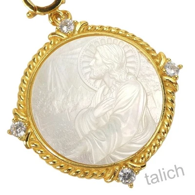 Colgante camafeo de Jesucristo enchapado en oro de 18 quilates de plata de ley blanco madreperla Foto 1 de 4