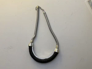 Serpentine Choker Silver Tone Braided Leather Pendant 17” Necklace - Picture 1 of 12