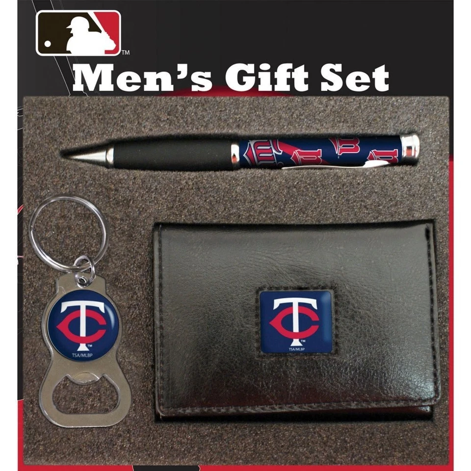 MLB PU Tri-fold Wallet Pen and Keychain Gift Set MLB Team: Minnesota Twins - Image 1 of 1