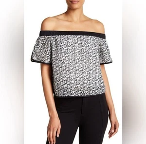 rag & bone eyelet Lace Black & White Floral 'Flavia' Off-The-Shoulder Top Size S - Picture 1 of 7