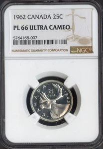 Canadá 1962 25 centavos plata 25C NGC PL66 calidad ultra camafeo - Imagen 1 de 2