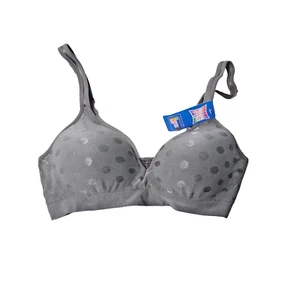 NWT Hanes Grey Comfort Wire Free Bra Sz Small Polka Dots New Gray Neutral Fun - Picture 1 of 6