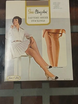 Sears Cling-Alon Stockings Daytime Sheer Mesh Knit Taupe Shapely Size B B46 - Image 1 of 2