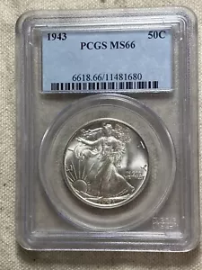 Medio dólar Walking Liberty 1943-P graduación profesional MS 66 explosión moneda blanca soporte azul antiguo - Imagen 1 de 8