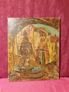Tableau huile sur toile Fontaine de Provence daté signé - Picture 1 of 7