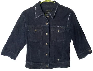 Sergio Valente Women’s Denim Jacket With Rhinestone Accents Button Front Logo - Picture 1 of 5