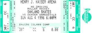 TICKET ROLLER HOCKEY OAKLAND SKATES DENVER DAREDEVILS AUGUST 4 1996 KAISER CENTE - Picture 1 of 1