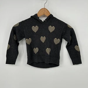 J Crew Crewcuts Girls Gray Metallic Hearts All Over Print Hooded Sweater Size XS - Picture 1 of 10