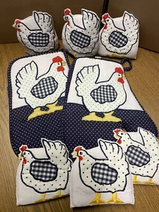 2 Grillhandschuhe Topfhandschuhe Herdhanschuhe 6 Eierwärmer Hühner Huhn Motiv - Bild 1 von 4