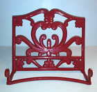 Vintage Cast Iron Cook Book Stand Cherry Red Enamel Finish 9 1/2" Tall