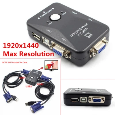 2 Port USB VGA KVM Switch Box For Mouse Keyboard Monitor Video Sharing Computer - Image 1 of 4