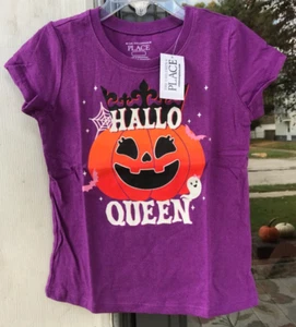 Toddler Girls Childrens Place 2T Purple HALLO QUEEN T-Shirt Halloween Pumpkin C - Picture 1 of 5