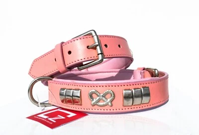 ZAIN TACK LEATHER STAFFY DOG COLLAR ( STAFFY KNOT ), CHROME FITTINGS AVAILABLE IN 6 COLORS