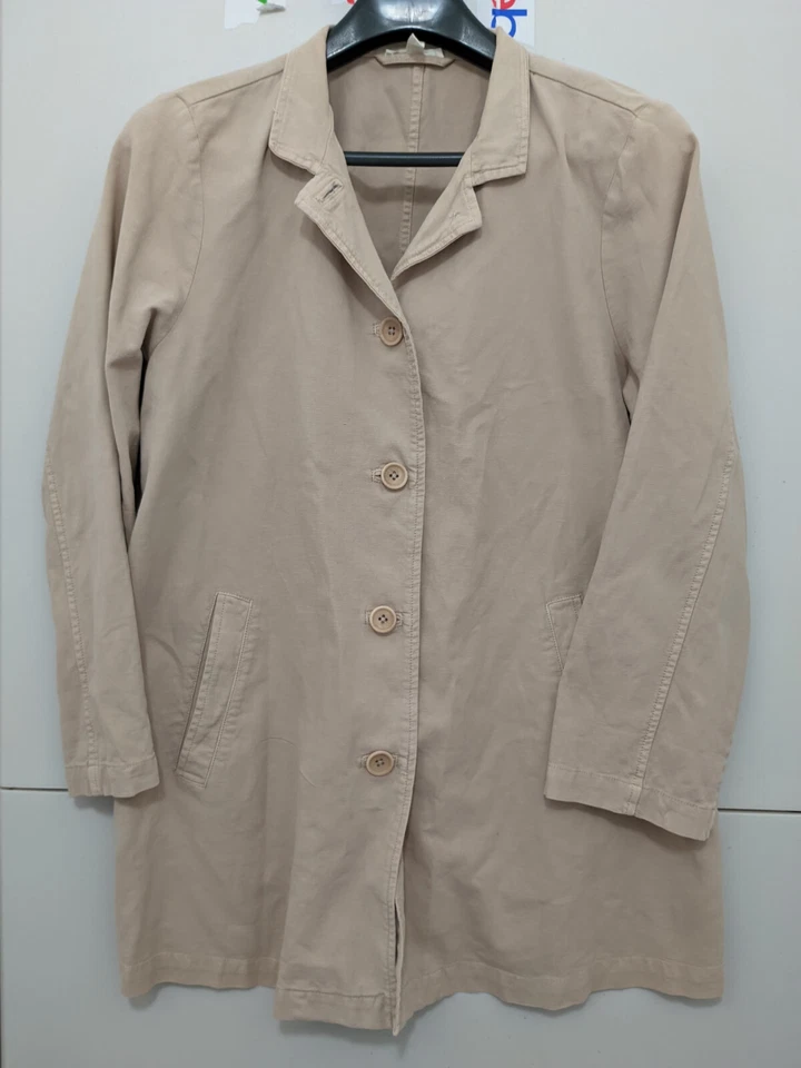 Chaqueta Eileen Fisher para mujer PL beige trinchera abotonada cáñamo algodón orgánico ligero Foto 1 de 4