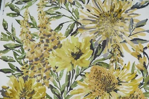 HARLEQUIN CURTAIN FABRIC Floreale 2.6 METRES MAIZE/MUSTARD/SAGE LINEN BLEND - Picture 1 of 8